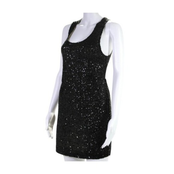 Lovers + Friends Black Sequin Mini Dress Cross Back Sleeveless Womens Size L - Picture 5 of 7